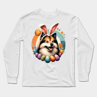 German Spitz Enjoys Easter with Bunny Ear Headband Long Sleeve T-Shirt